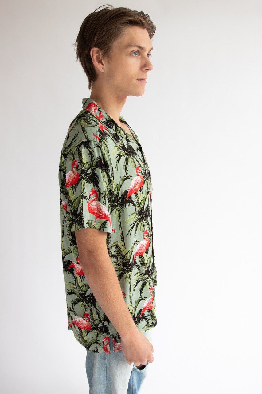 Flamingo Palms Button Up Shirt