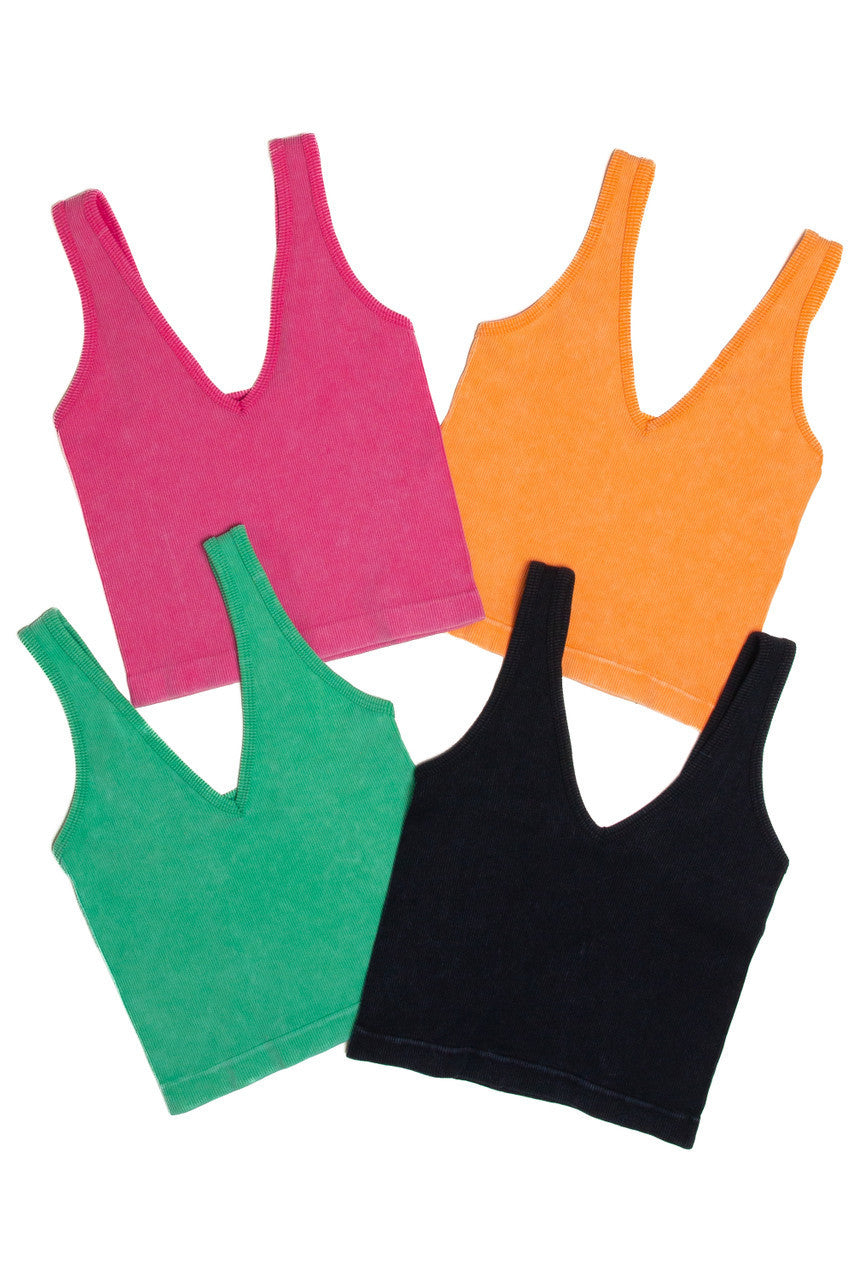 Black Mineral Wash Ribbed Tank