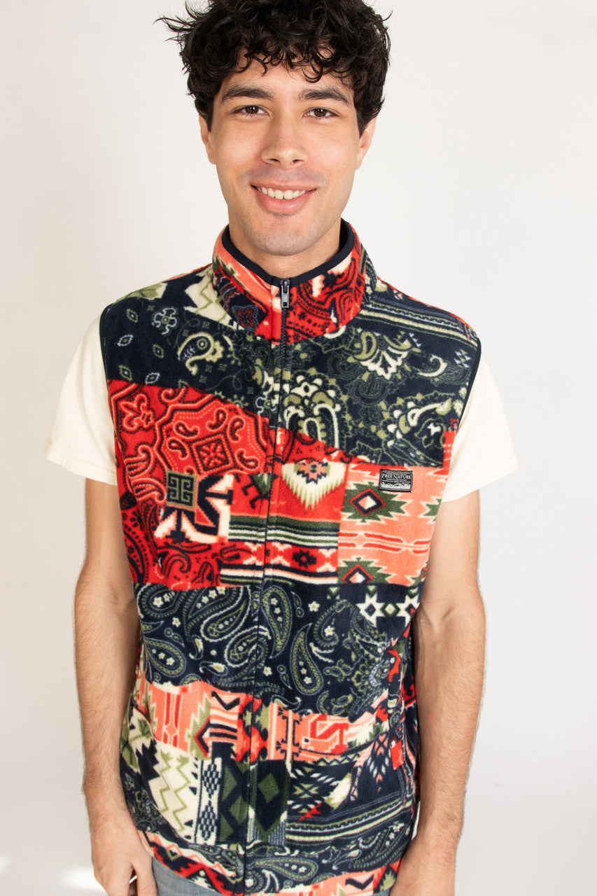 Patchwork Pattern Fleece Vest