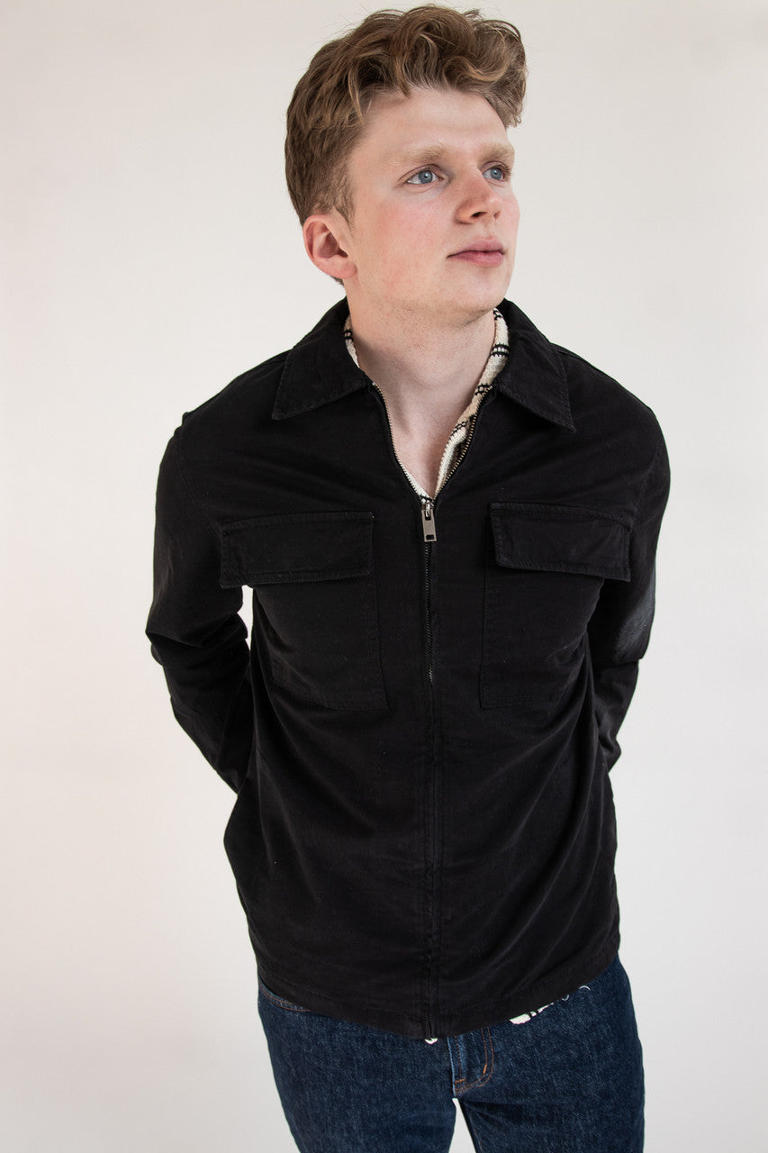 Black Zip Up Twill Jacket