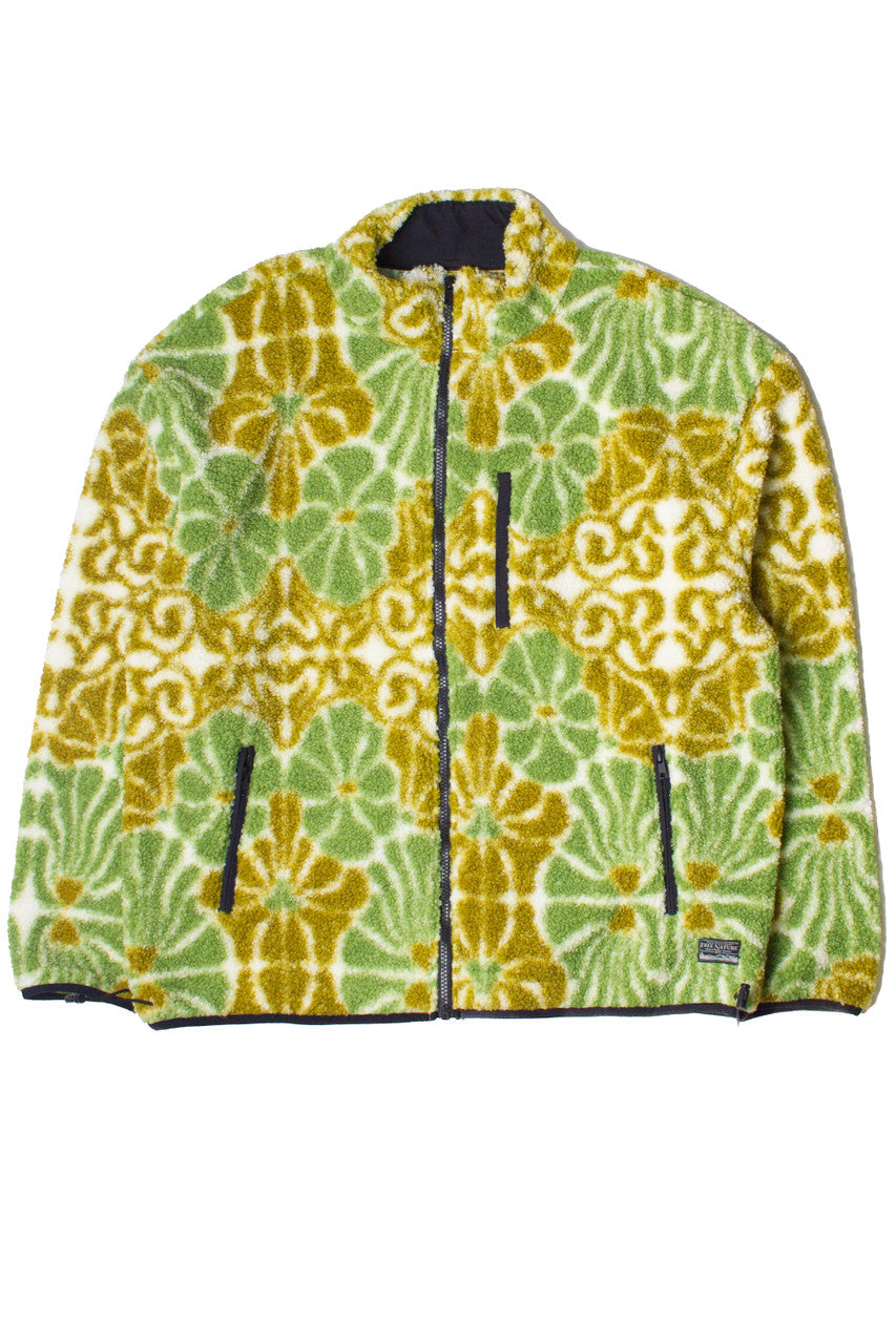Floral Faux Sherpa Zip Up Jacket