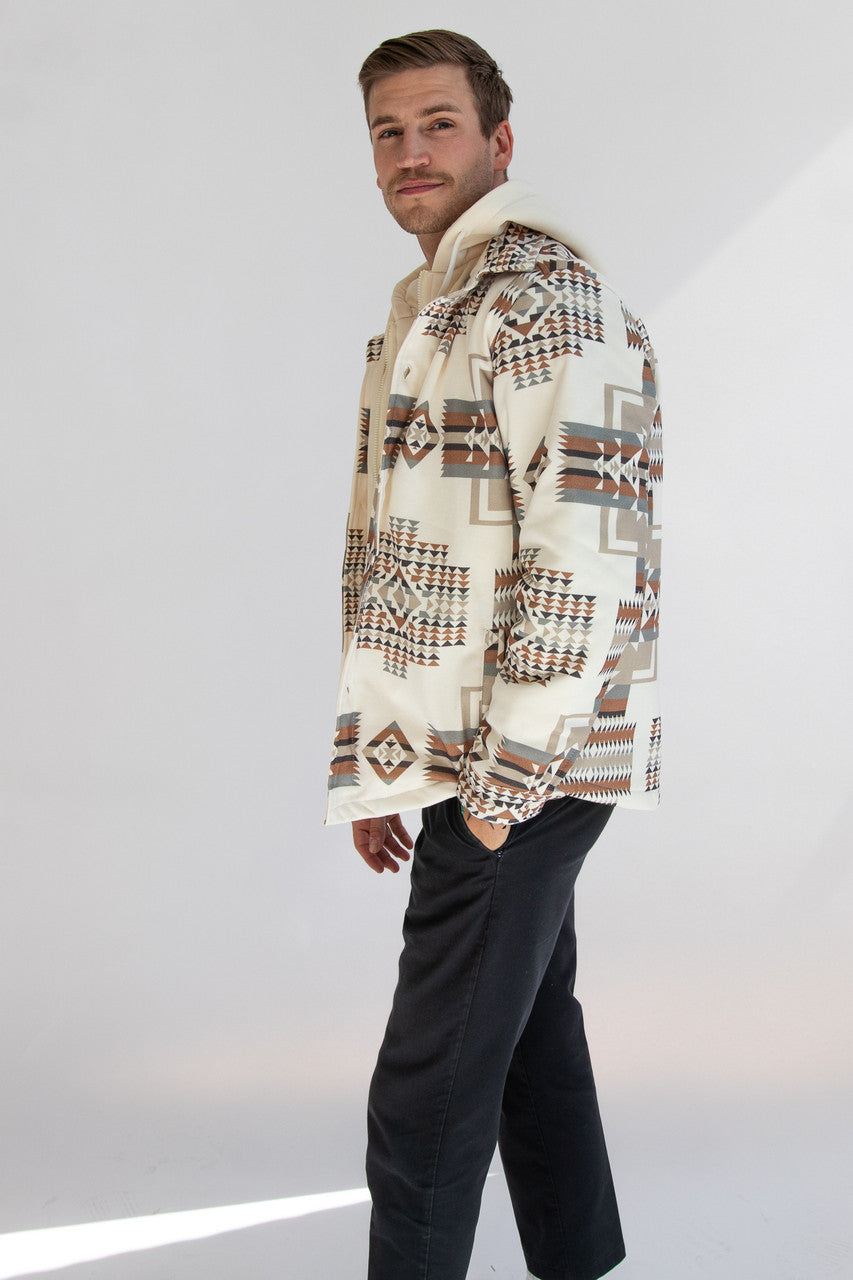 Geometric Print Layered Hoodie Shacket