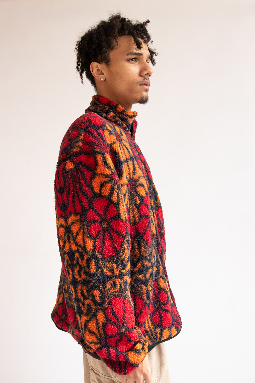 Floral Faux Sherpa Zip Up Jacket
