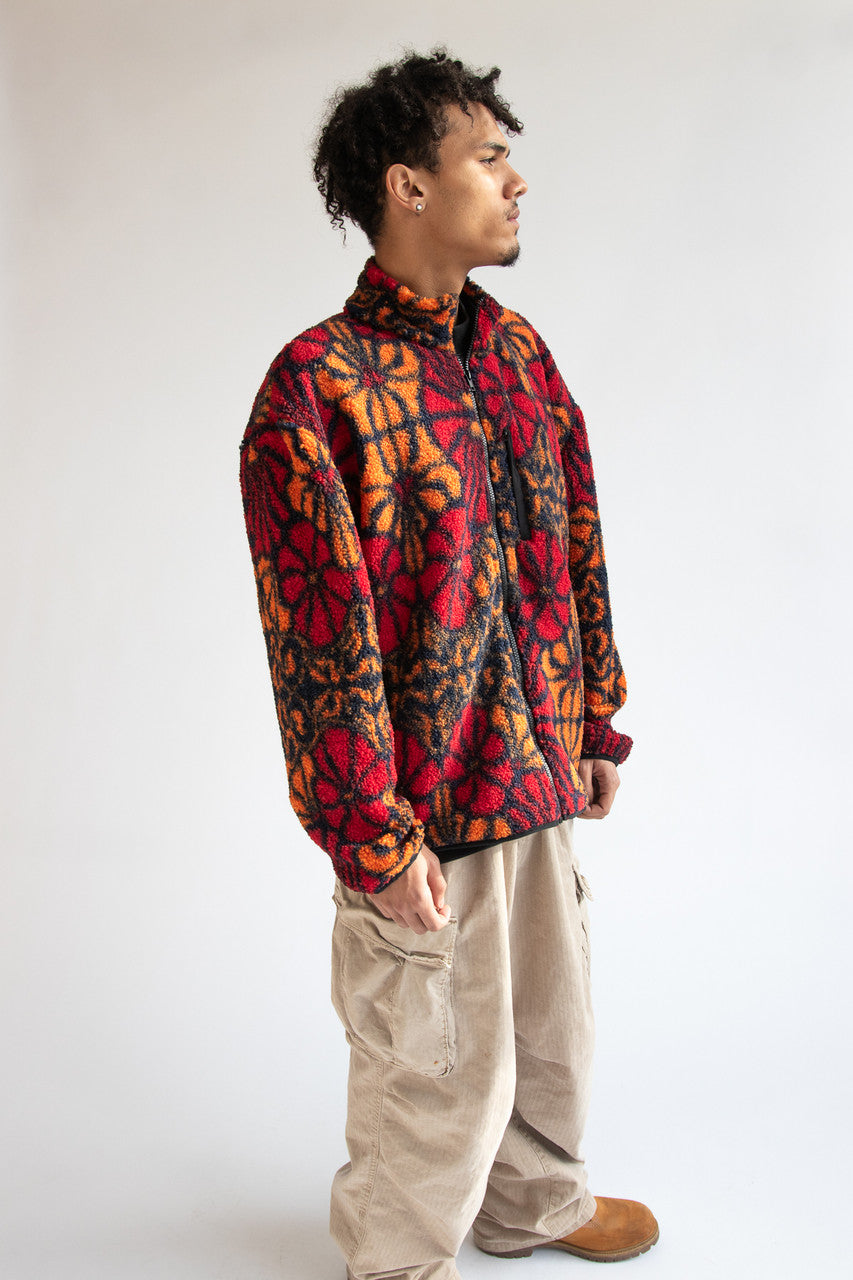 Floral Faux Sherpa Zip Up Jacket