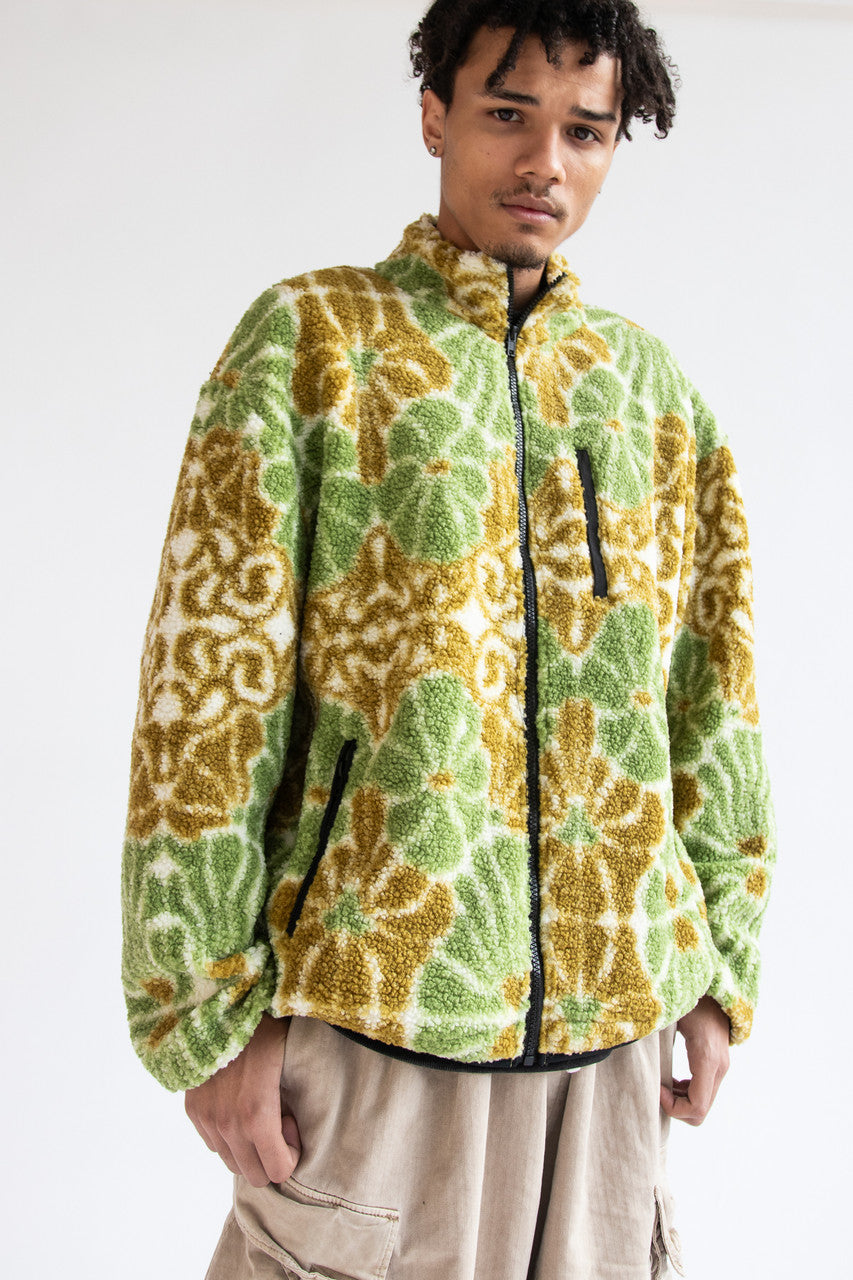 Floral Faux Sherpa Zip Up Jacket
