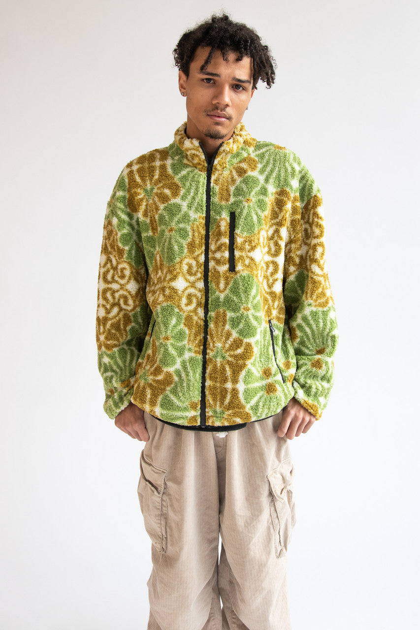 Floral Faux Sherpa Zip Up Jacket