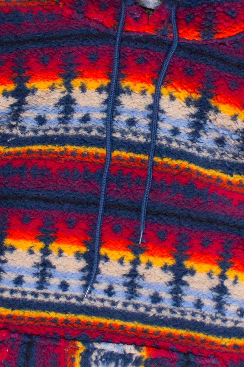 Southwest Pattern Sherpa Hoodie - Navy
