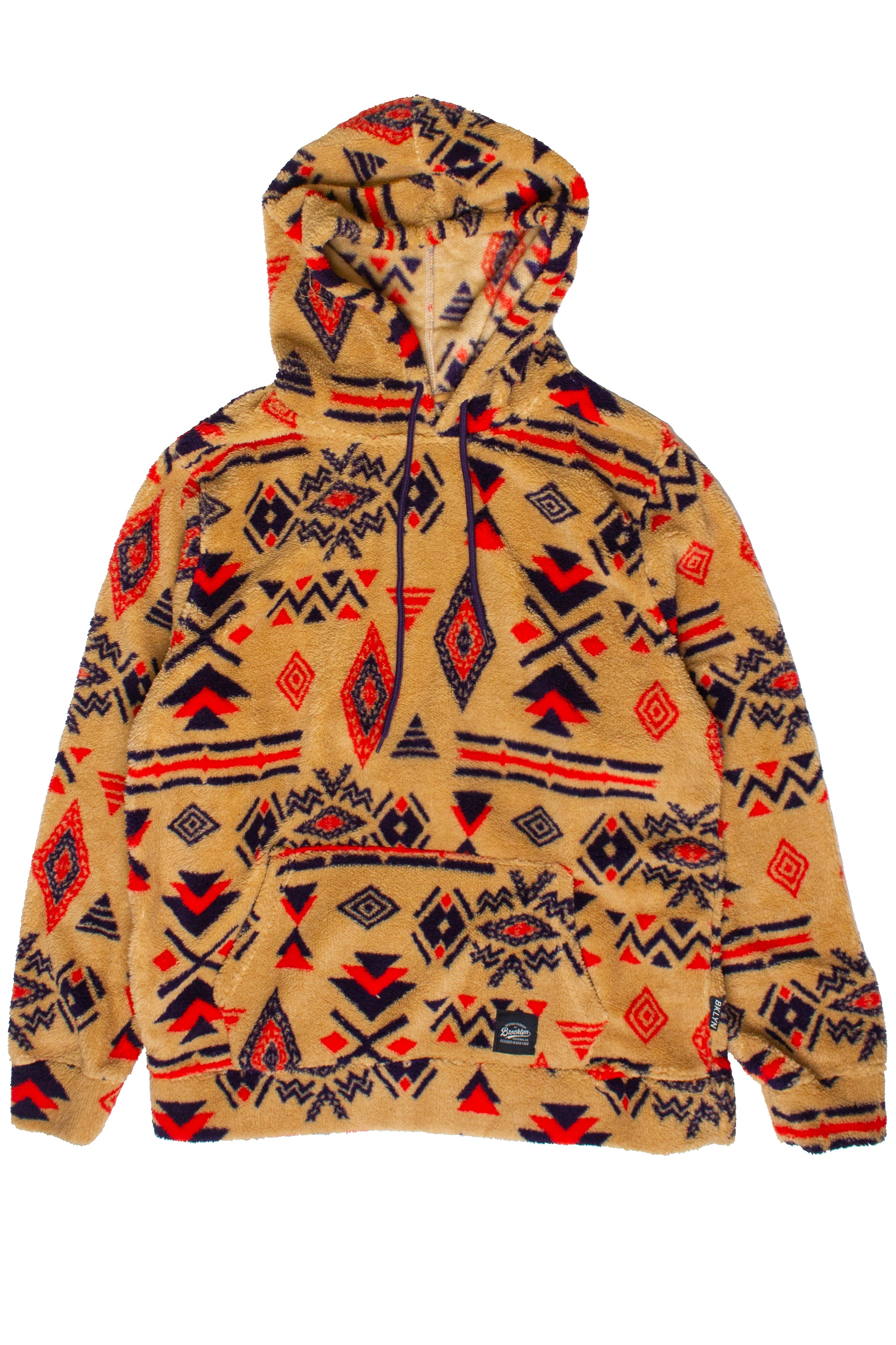 Southwest Pattern Sherpa Hoodie - Camel