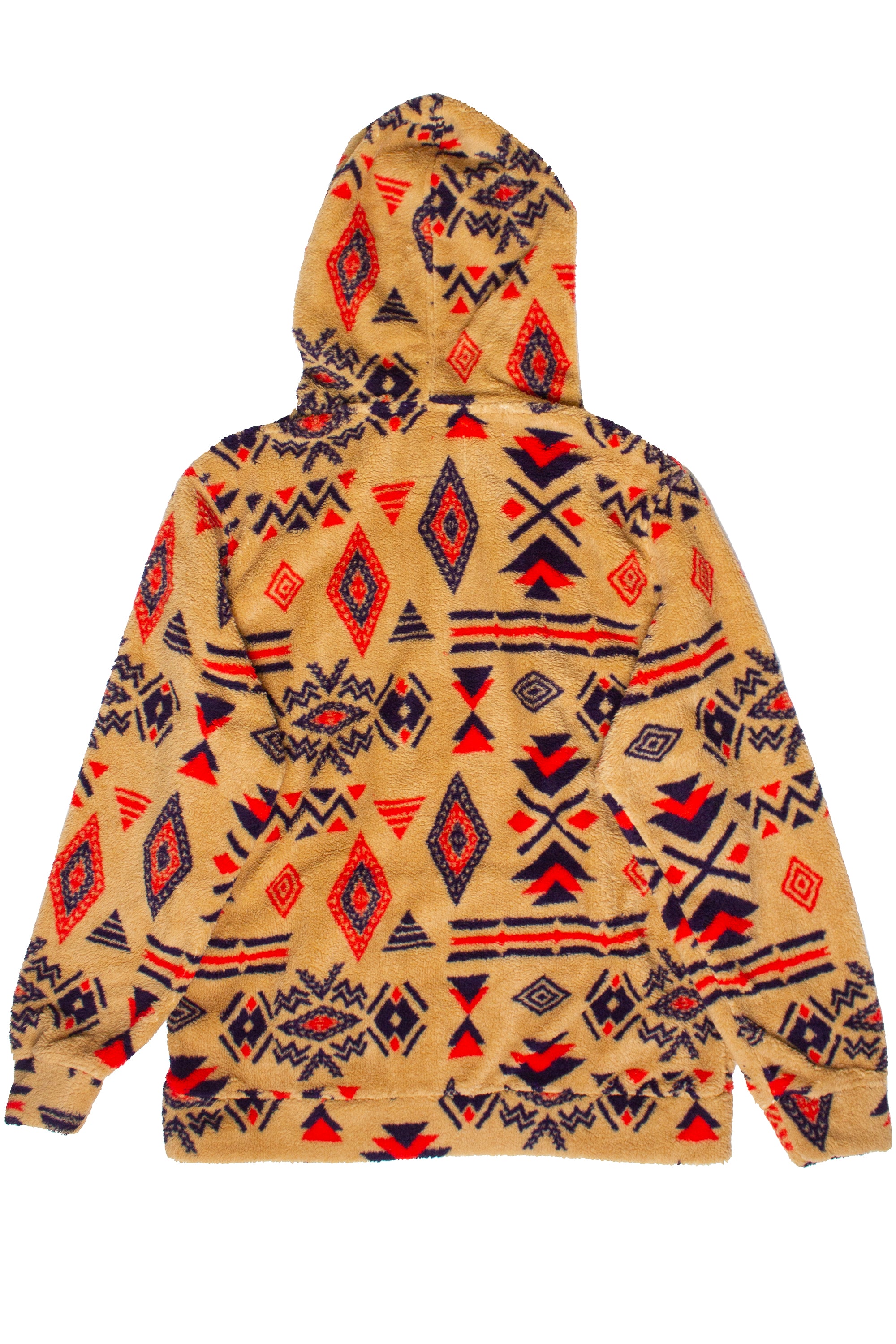Southwest Pattern Sherpa Hoodie - Camel