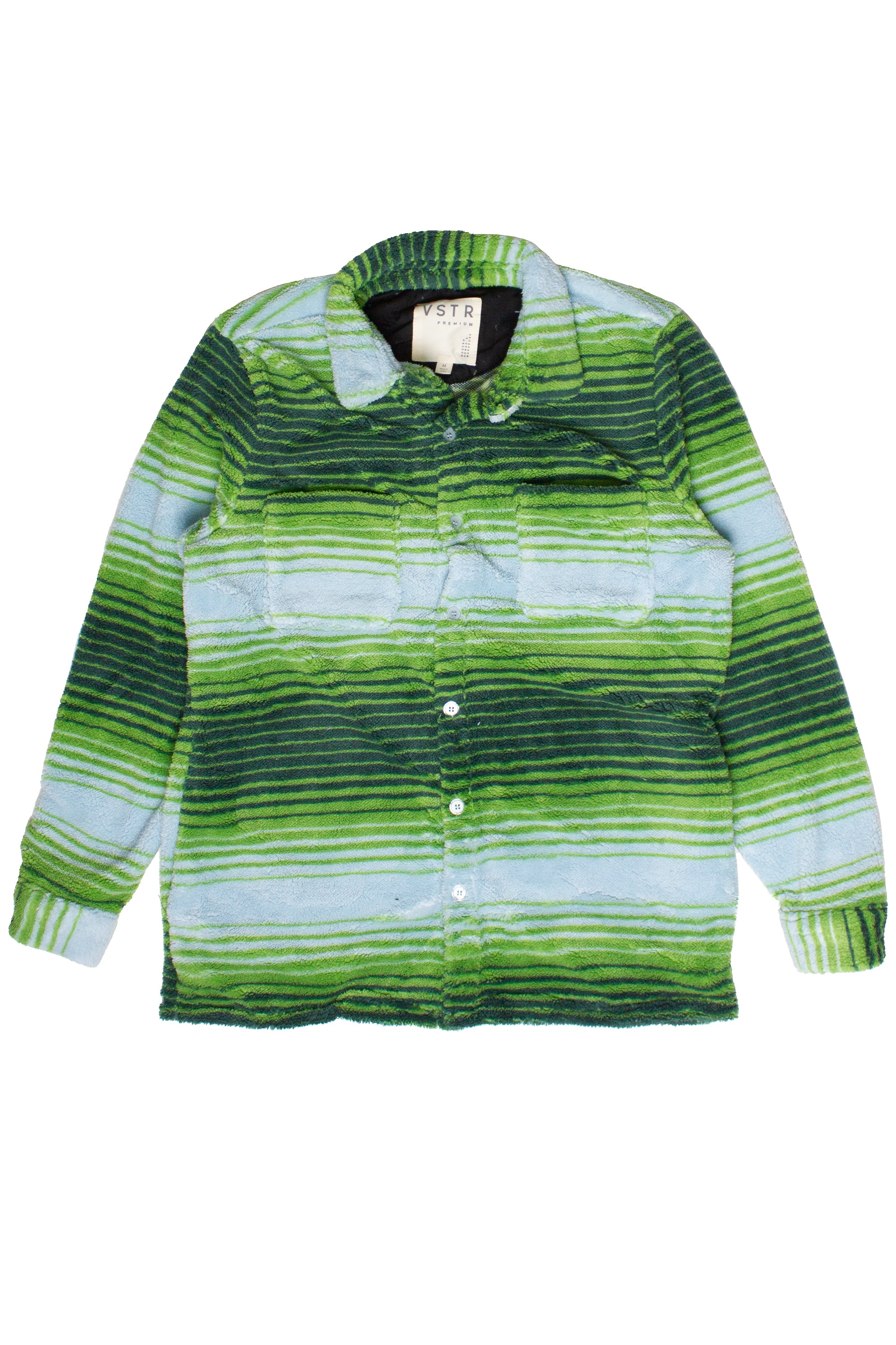 Patterned Plush Button Up Shirt - Green