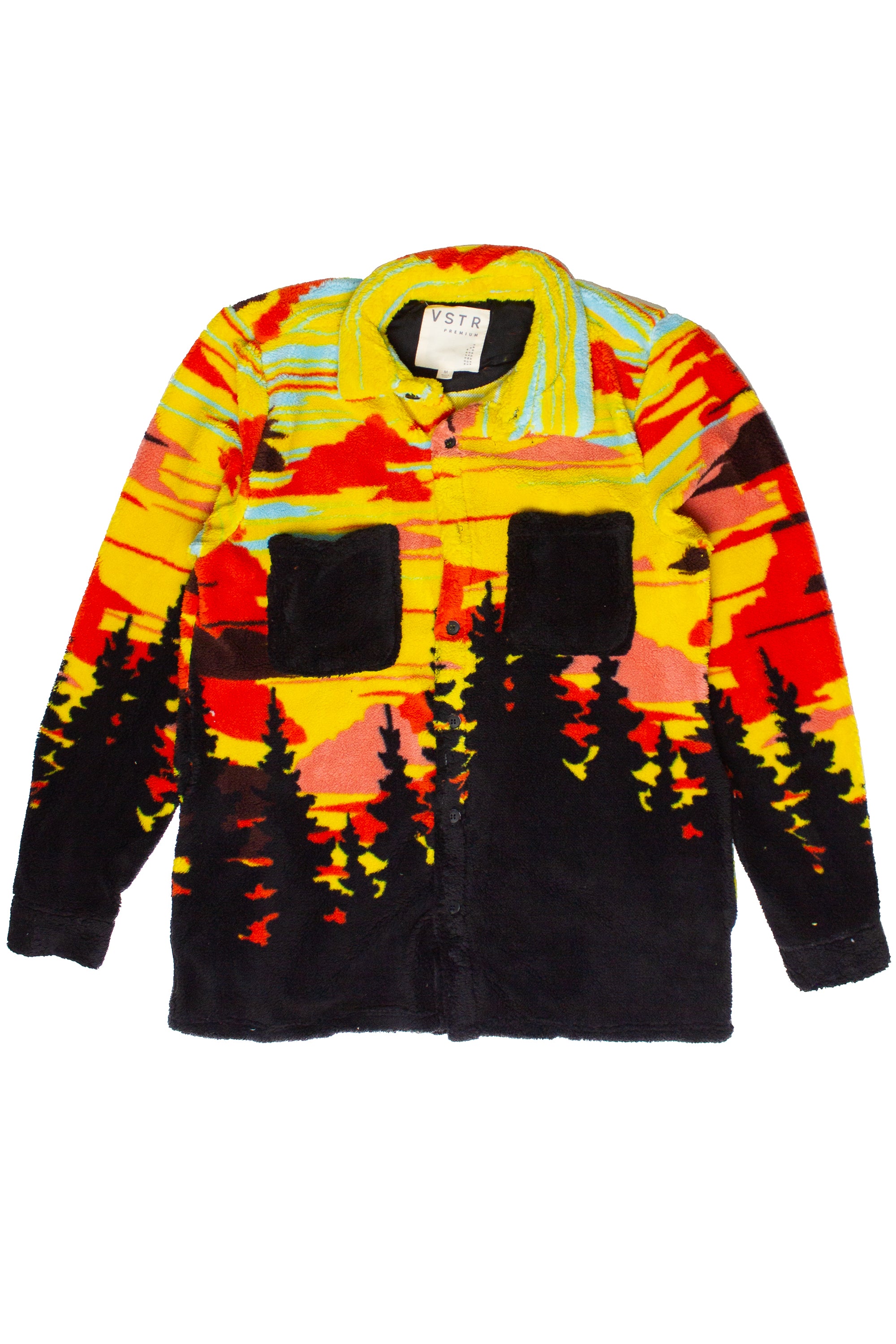 Patterned Plush Button Up Shirt - Yellow