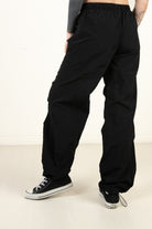 Black Drawstring Parachute Pants