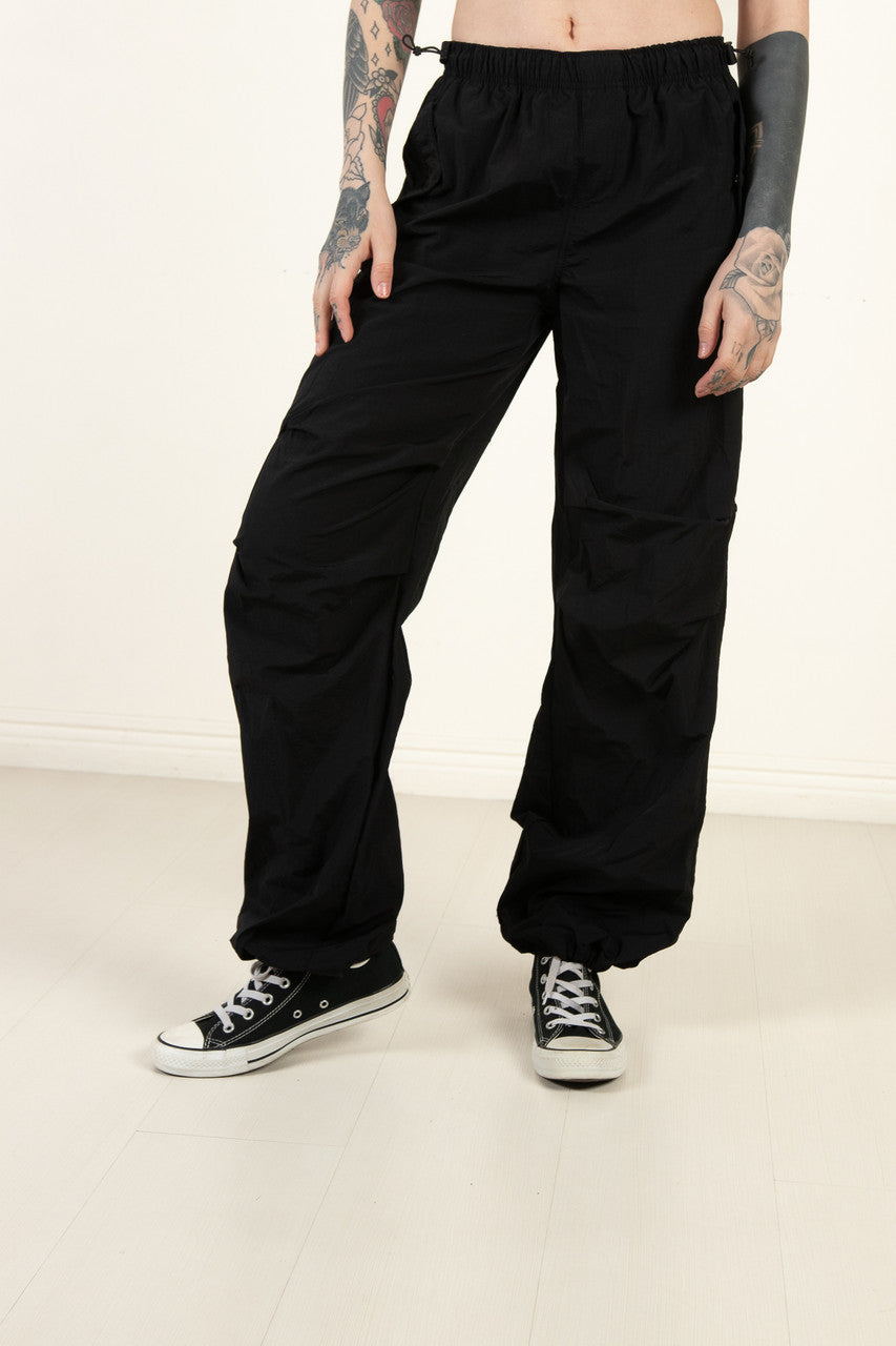 Black Drawstring Parachute Pants
