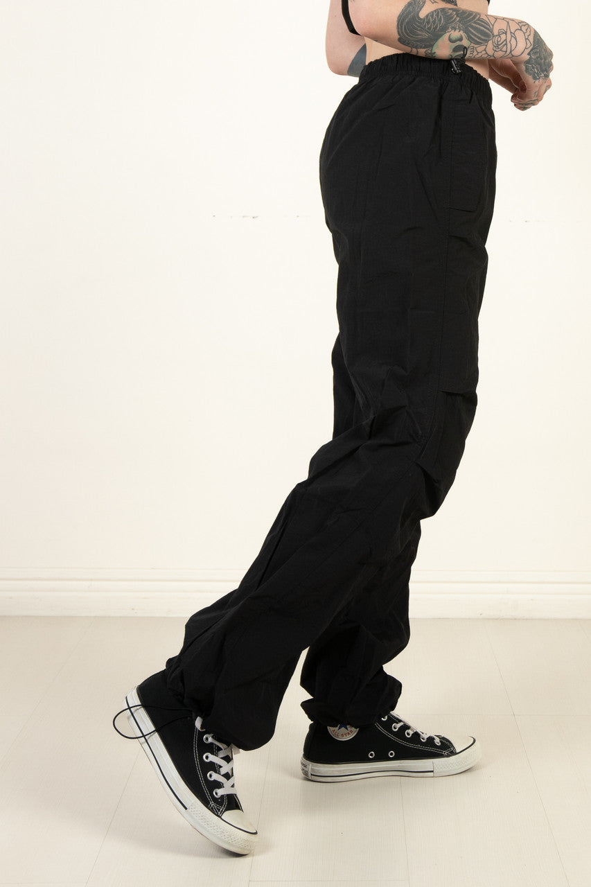 Black Drawstring Parachute Pants