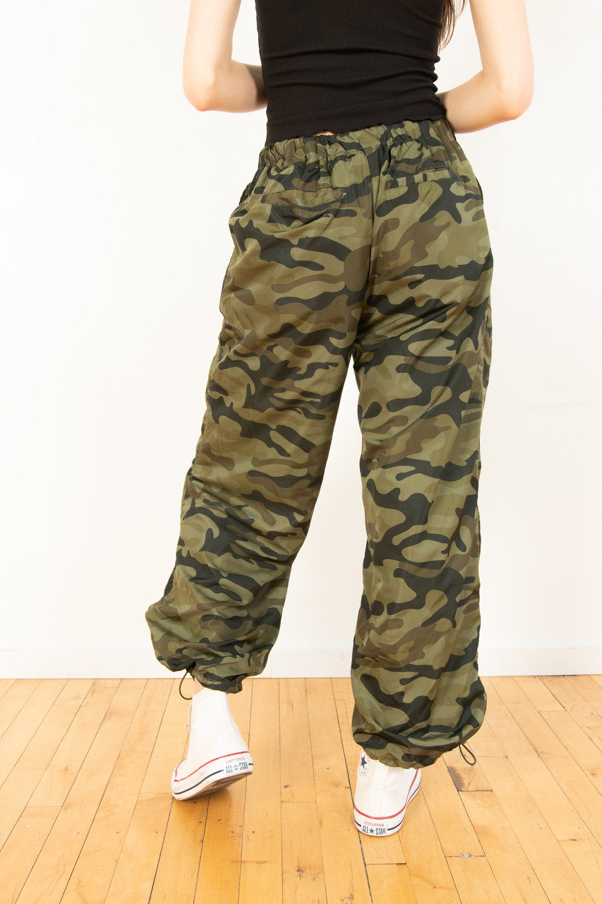 【U LAN】Kenzo Camo String Parachute Pants Camo Cargo Pants for Women Baggy Wide Leg Y2K Elastic Waist