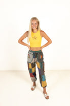 Cargo Embroidered Patchwork Pants
