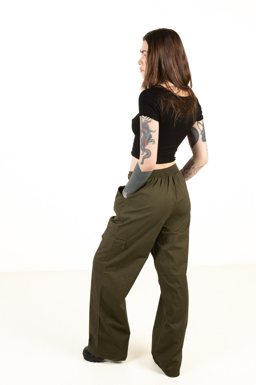 Olive Wide Leg Cargo Pants