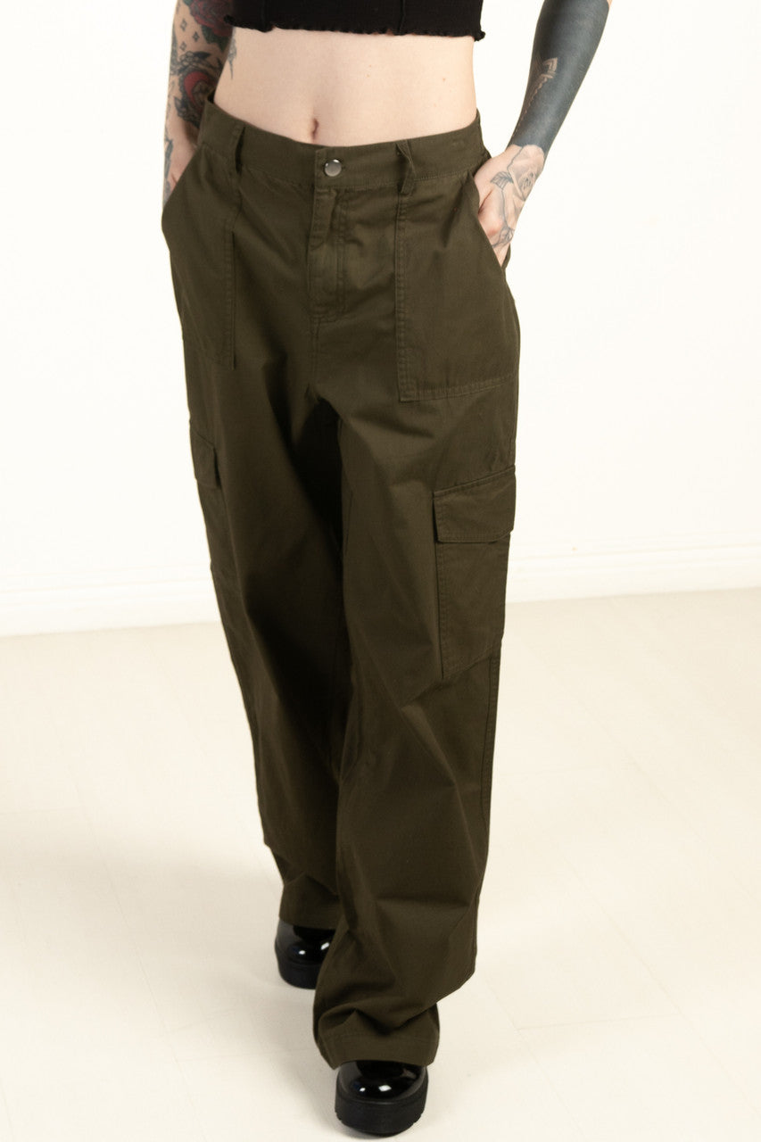 Olive Wide Leg Cargo Pants