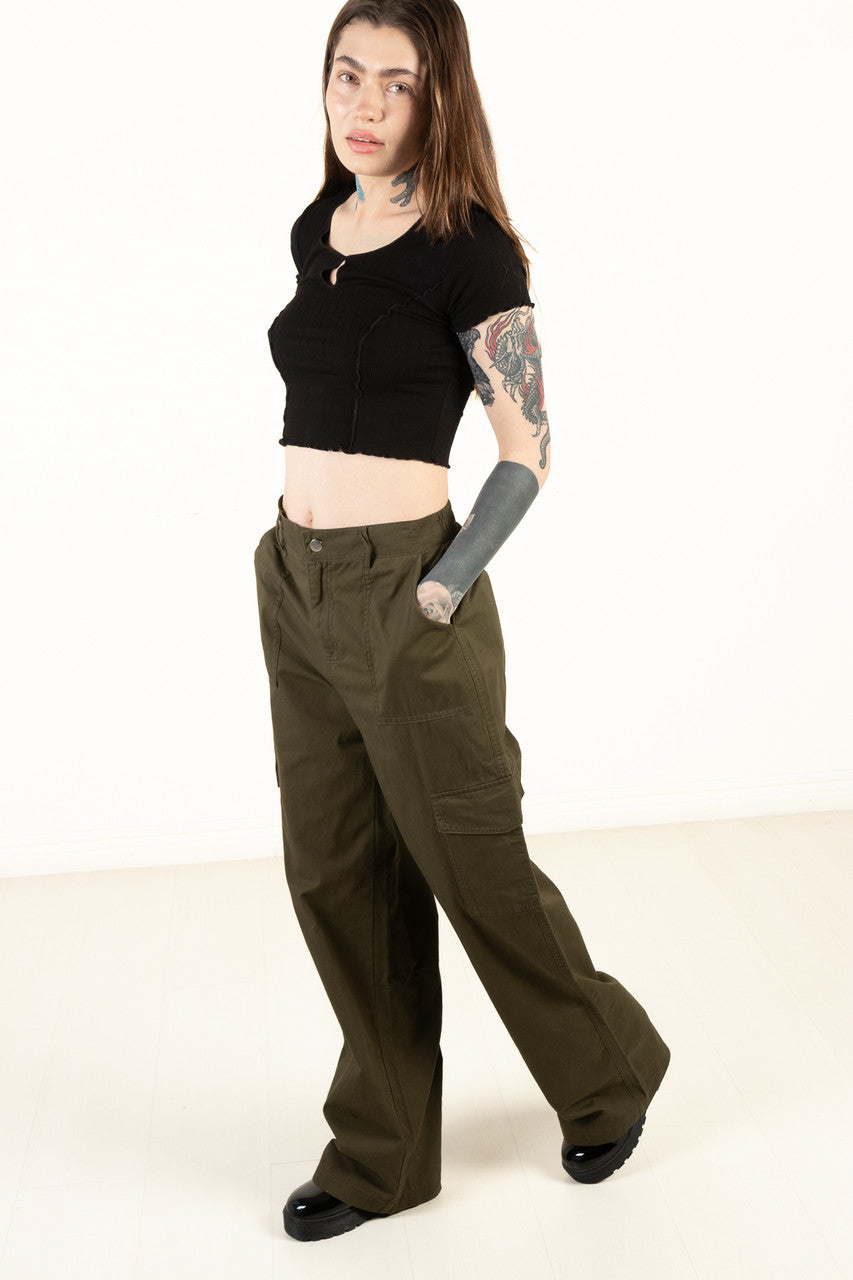Olive Wide Leg Cargo Pants