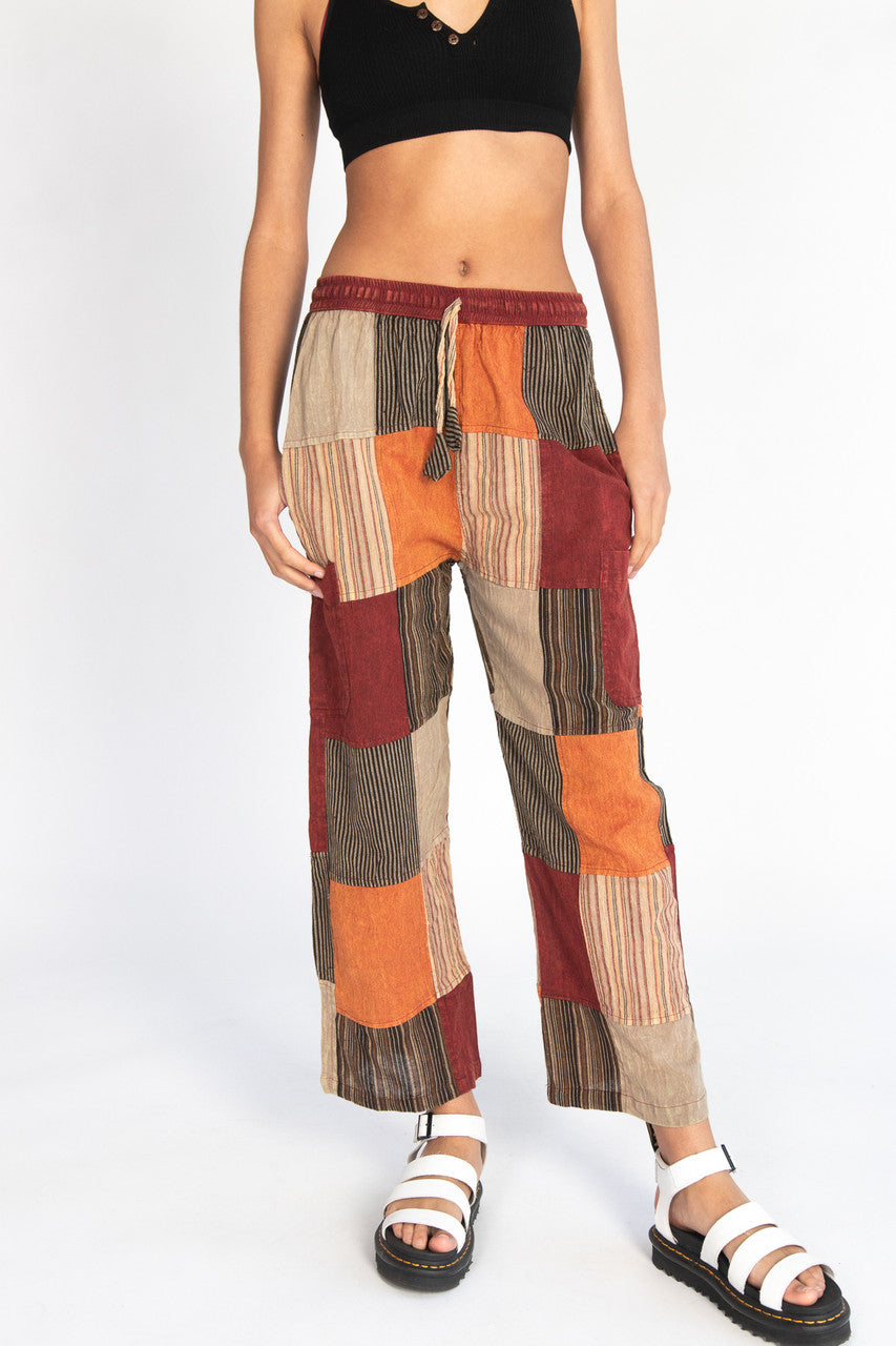 Rust Striped Patchwork Pants