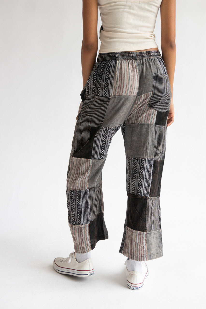 Black Patchwork Pants with pockets