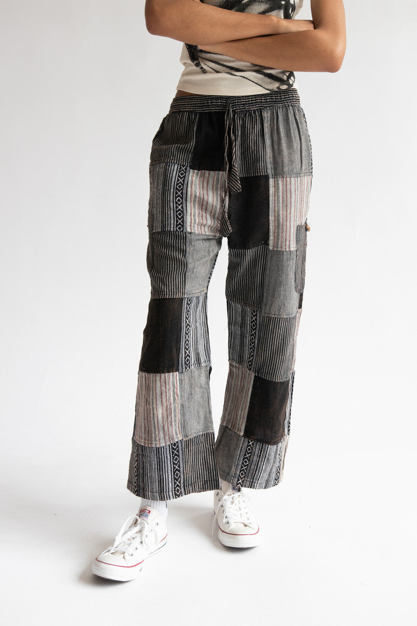 Black Patchwork Pants with pockets