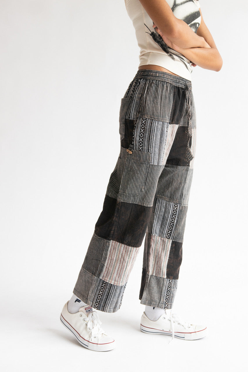 Black Patchwork Pants with pockets