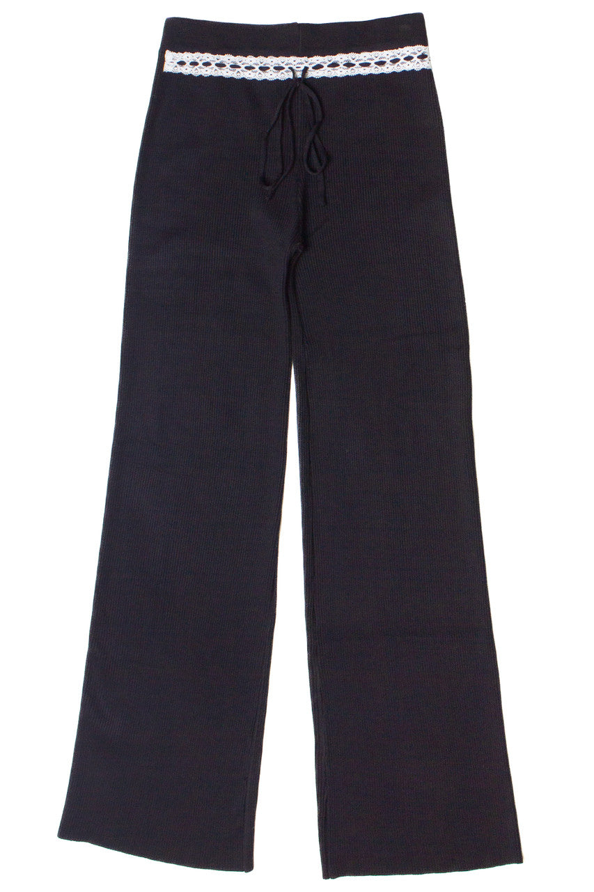 Lace Trim Ribbed Wide Leg Pants