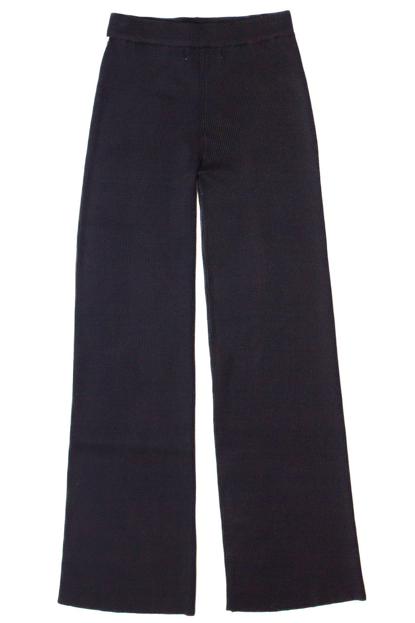 Lace Trim Ribbed Wide Leg Pants
