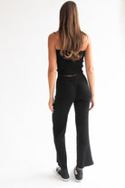 Lace Trim Ribbed Wide Leg Pants