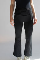 Fold Over Ruched Waistband Flare Leggings