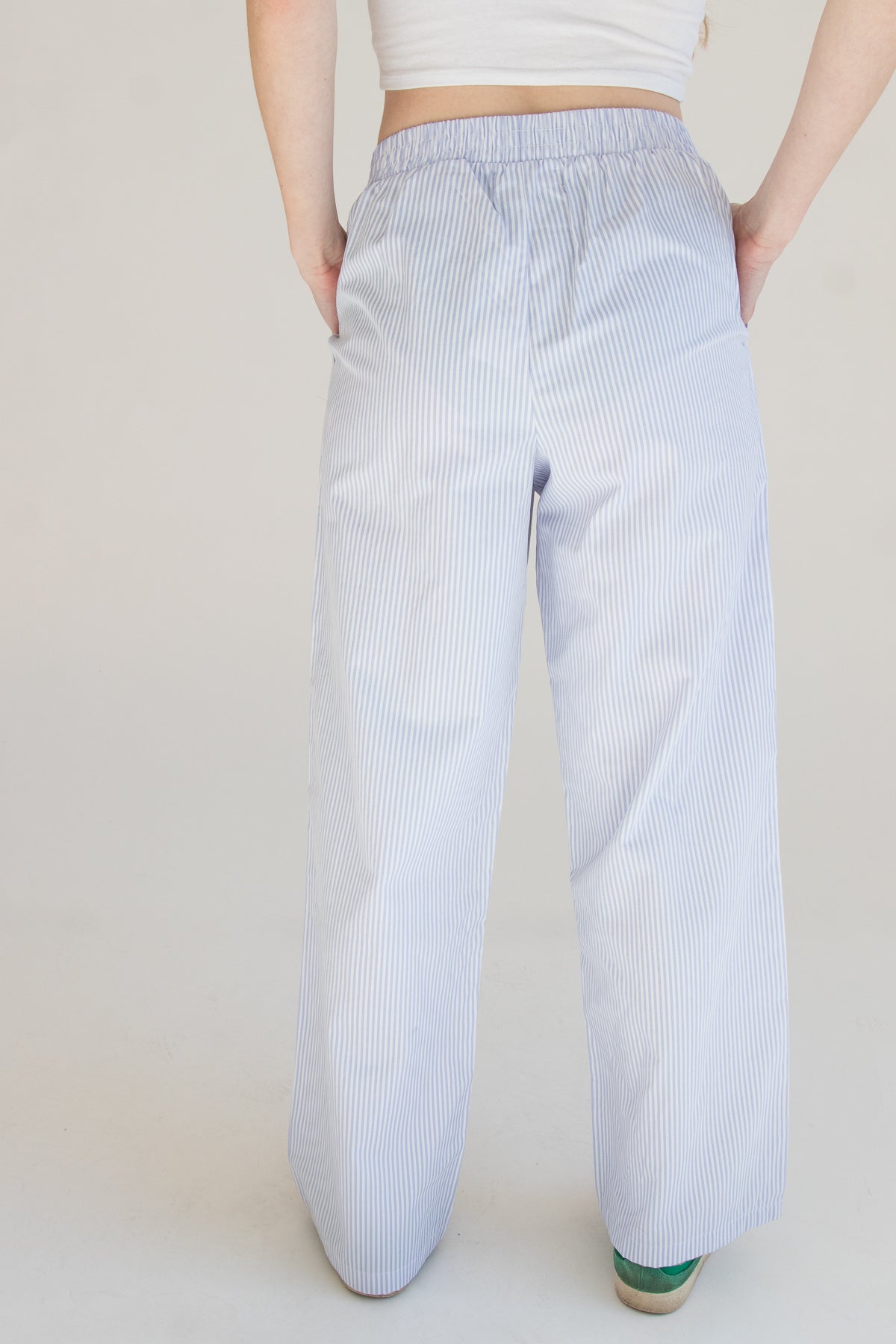 Blue Stripe Wide Leg Boxer Pants