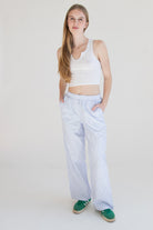Blue Stripe Wide Leg Boxer Pants
