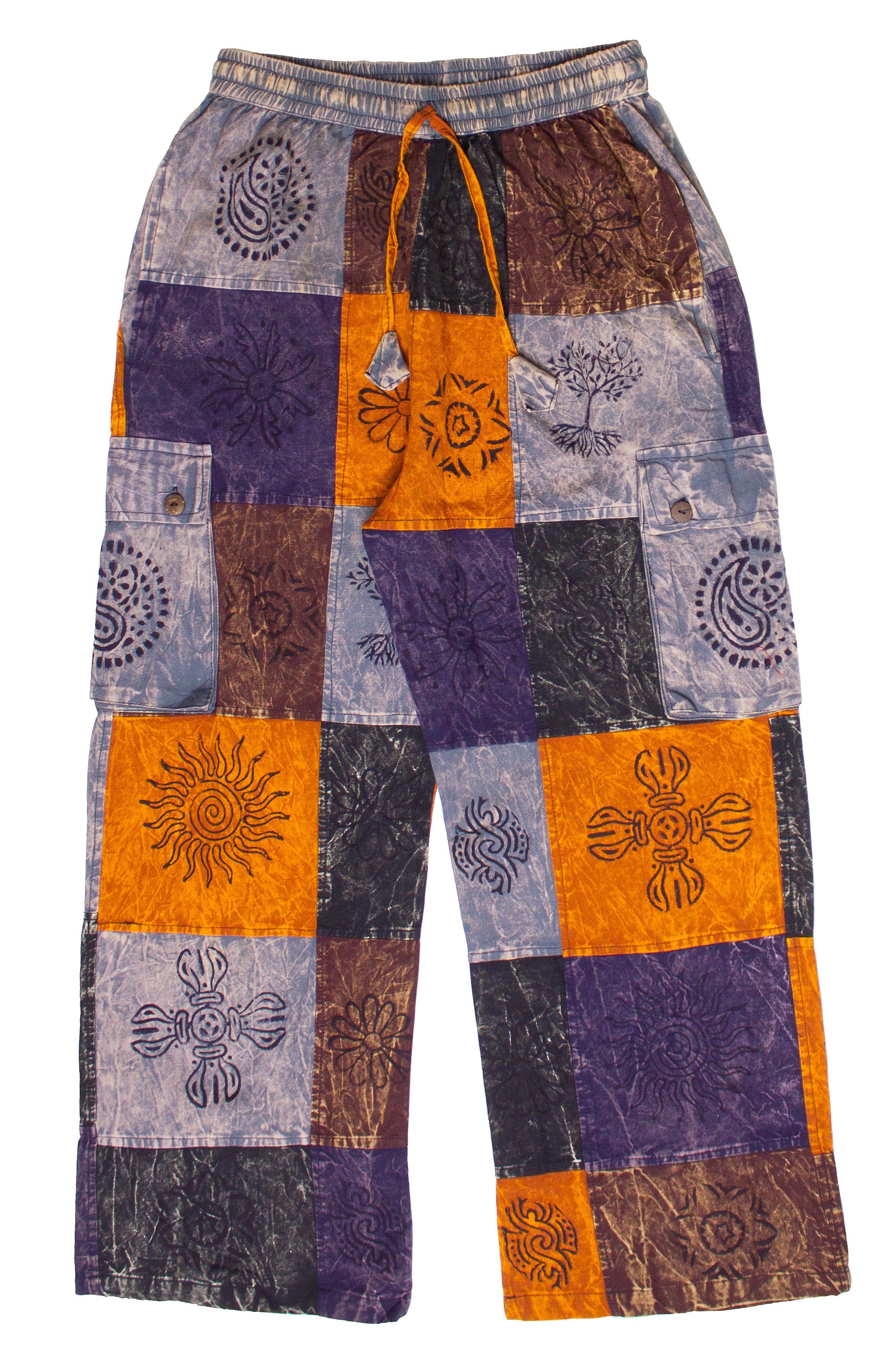 Printed Color Block Patchwork Cargo Pants