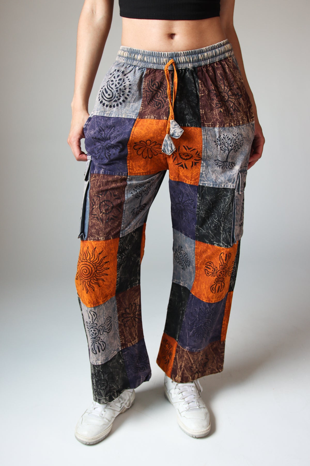 Printed Color Block Patchwork Cargo Pants