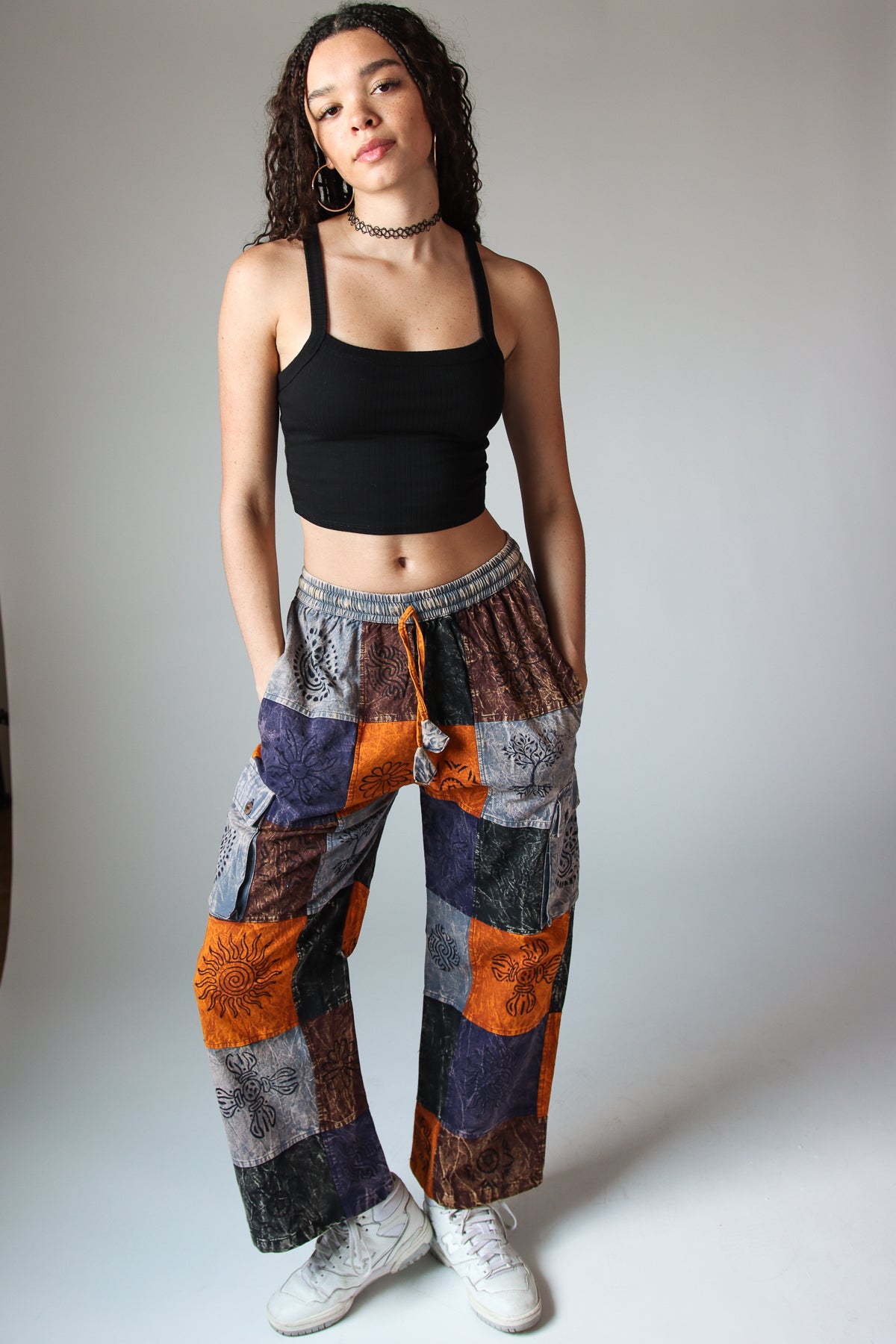 Printed Color Block Patchwork Cargo Pants