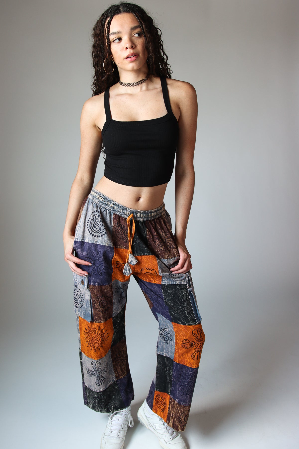 Printed Color Block Patchwork Cargo Pants