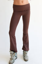 Foldover Flare Fleece Leggings Brown