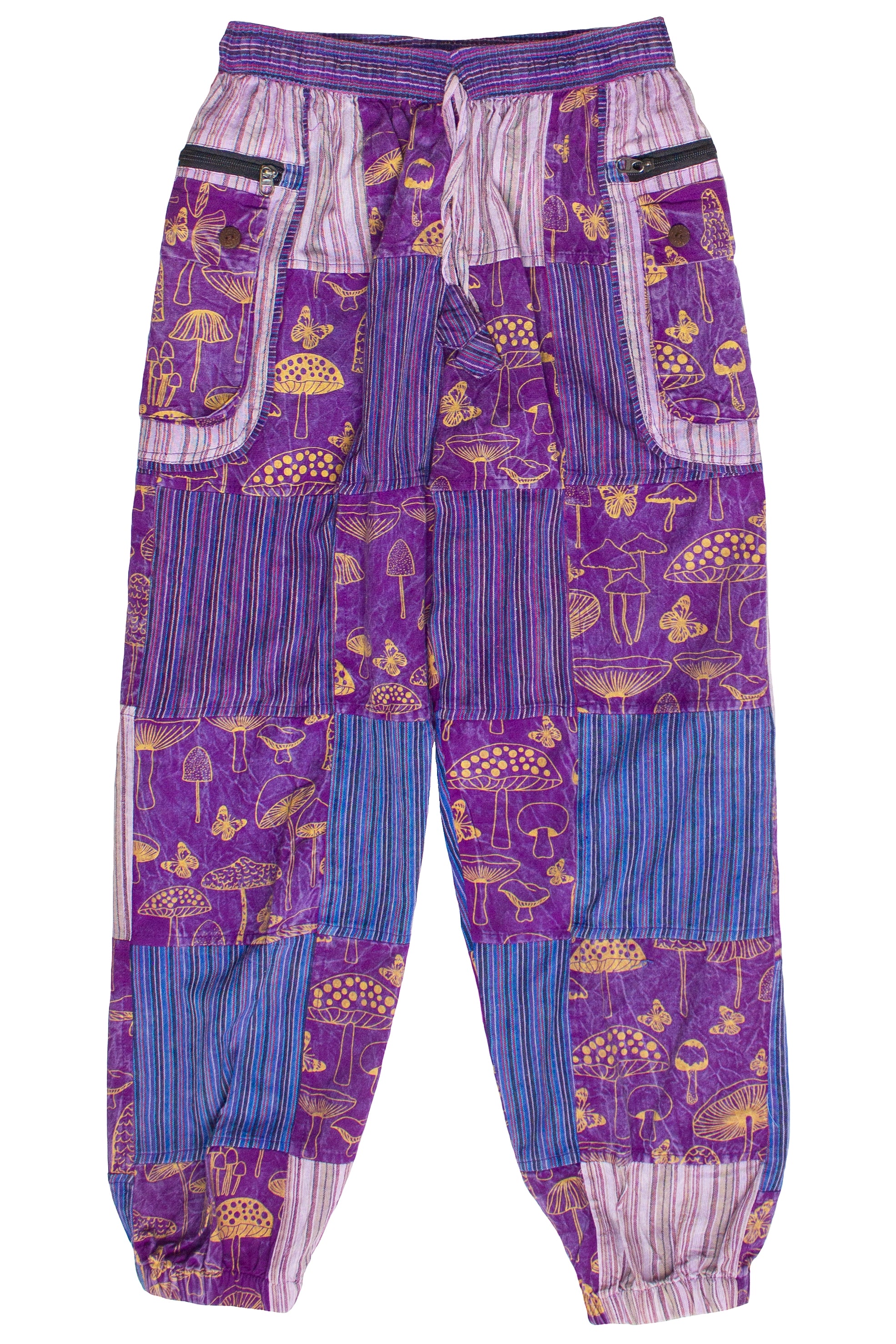 Mushroom Stripe Pocket Patchwork Joggers - Purple