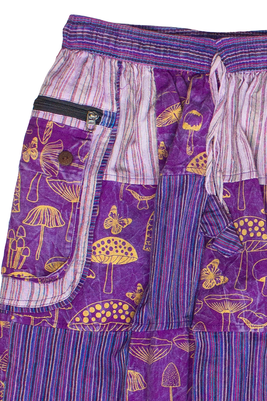 Mushroom Stripe Pocket Patchwork Joggers - Purple