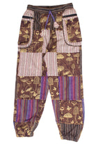 Brown Mushroom Stripe Pocket Patchwork Joggers