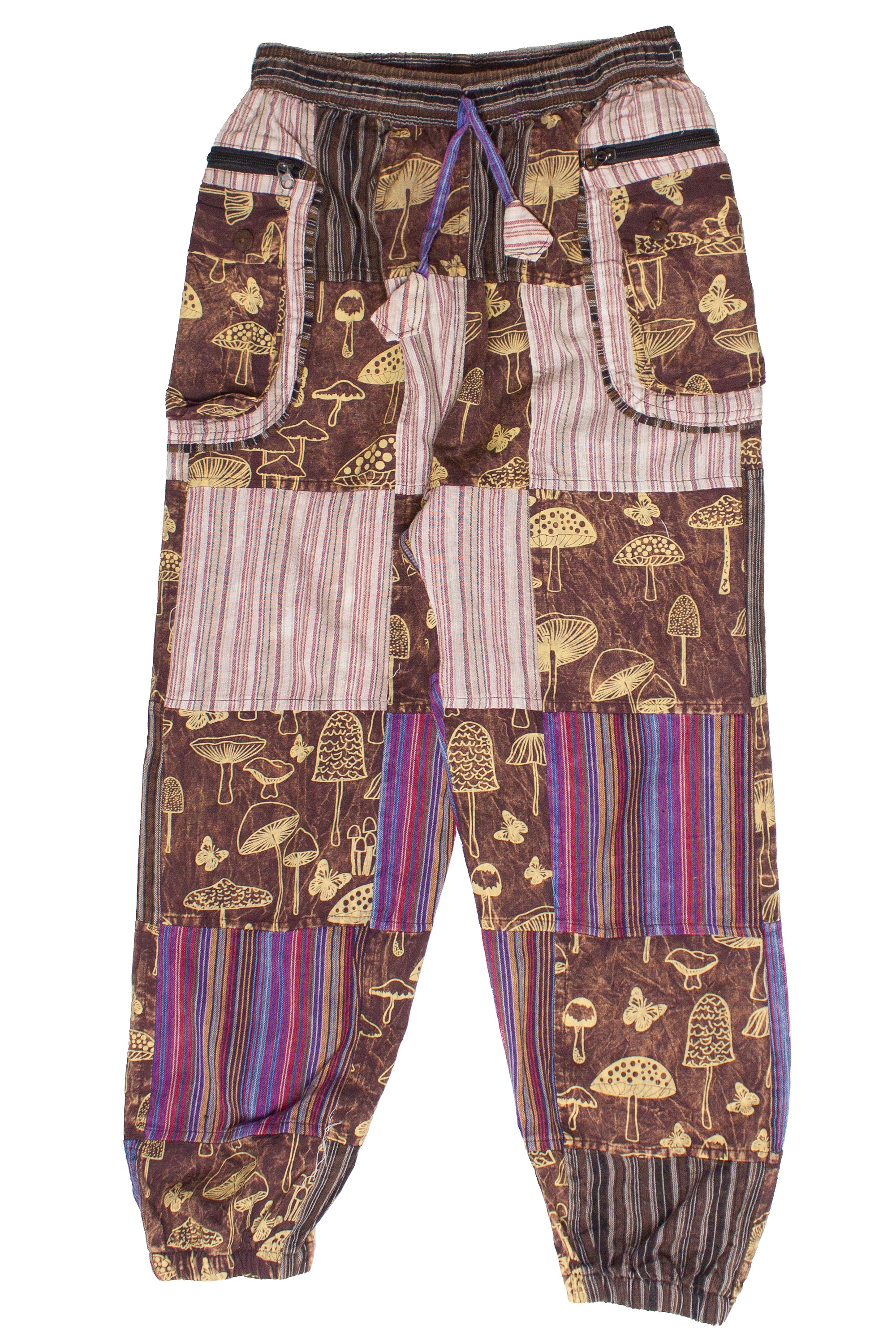 Brown Mushroom Stripe Pocket Patchwork Joggers