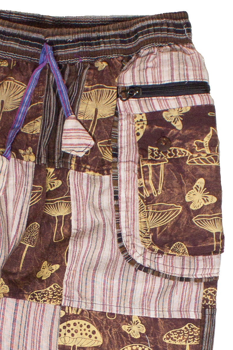 Brown Mushroom Stripe Pocket Patchwork Joggers