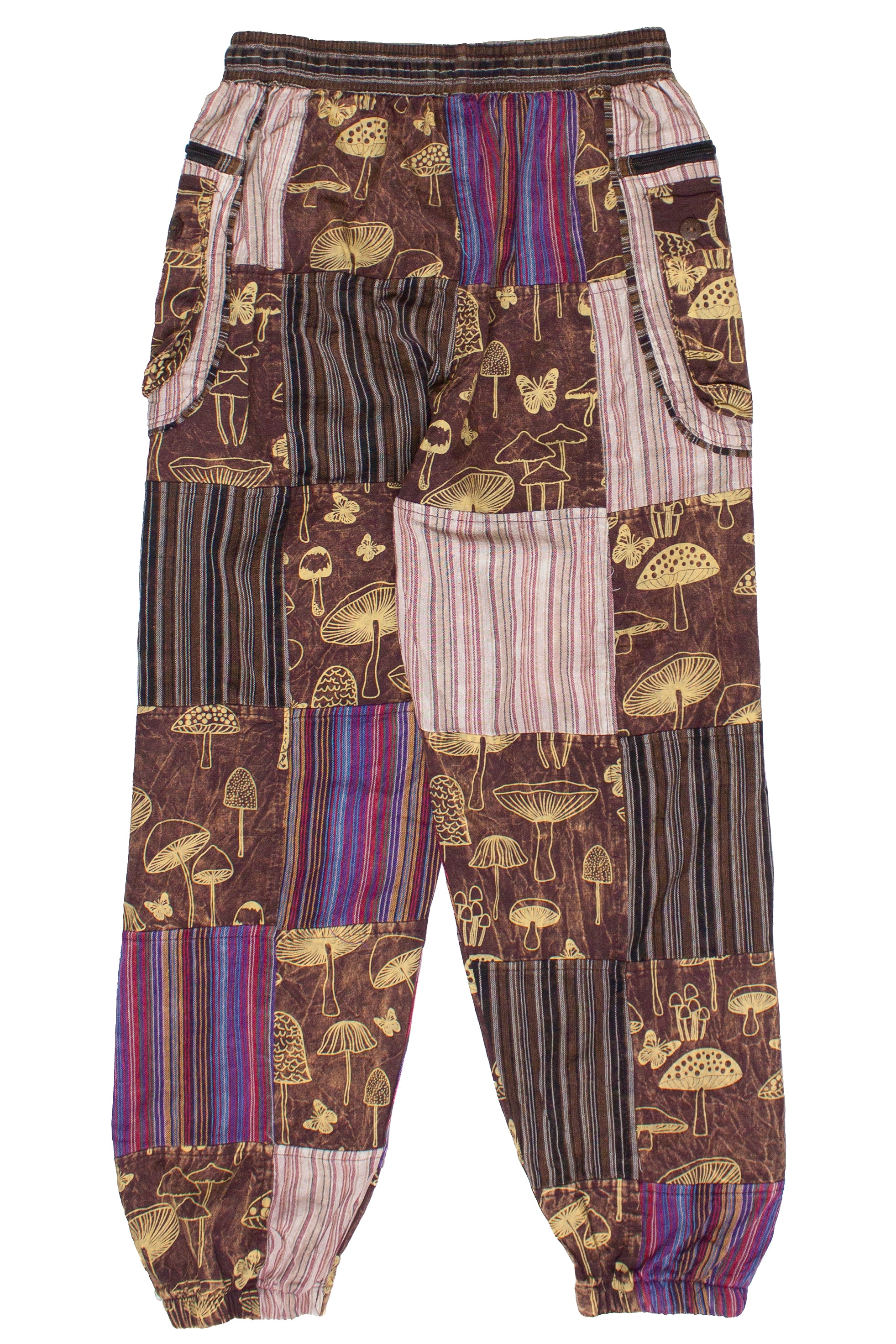 Brown Mushroom Stripe Pocket Patchwork Joggers