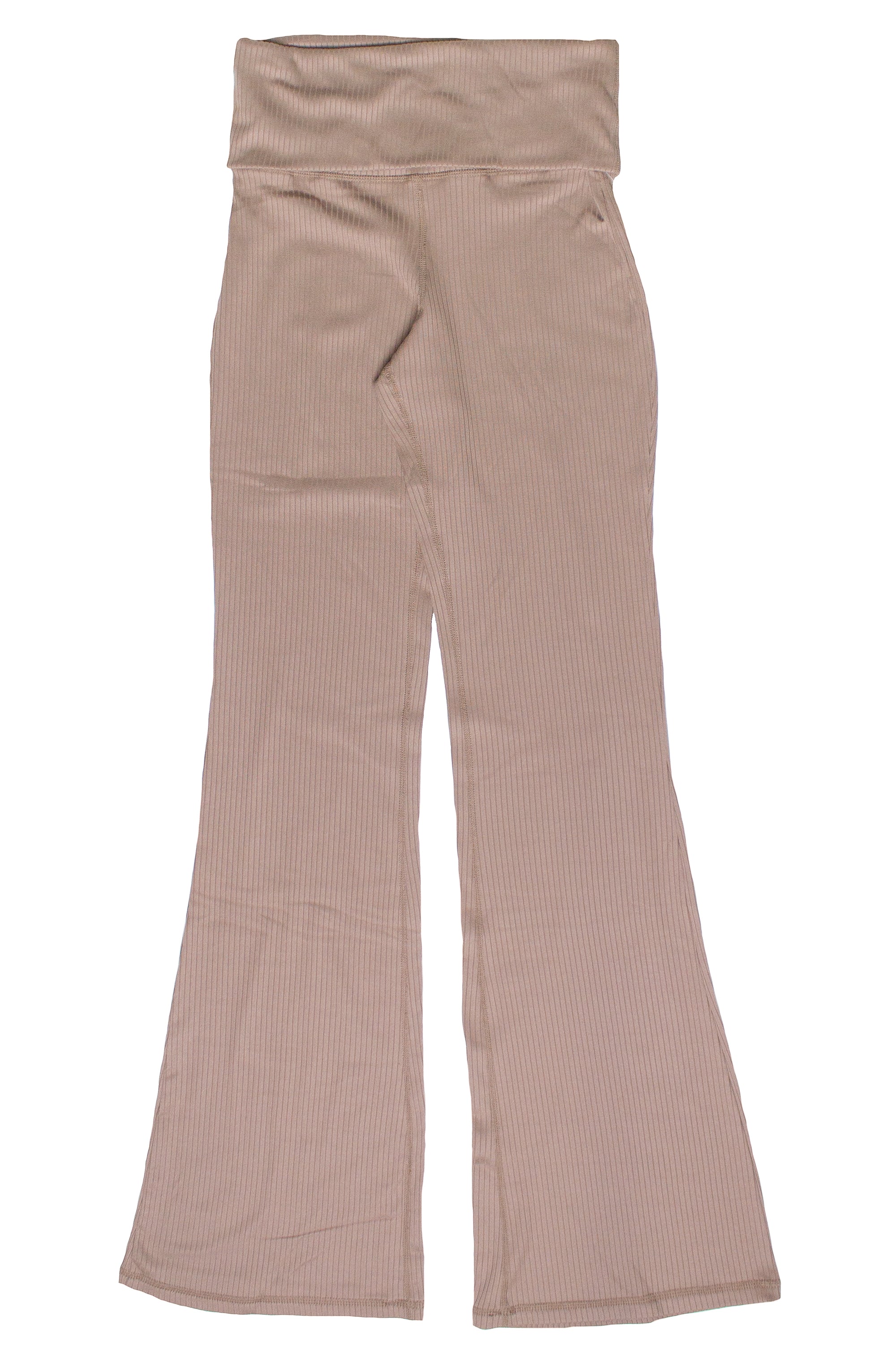 Ribbed Lightweight Fleece Lined Flare Leggings - Beige