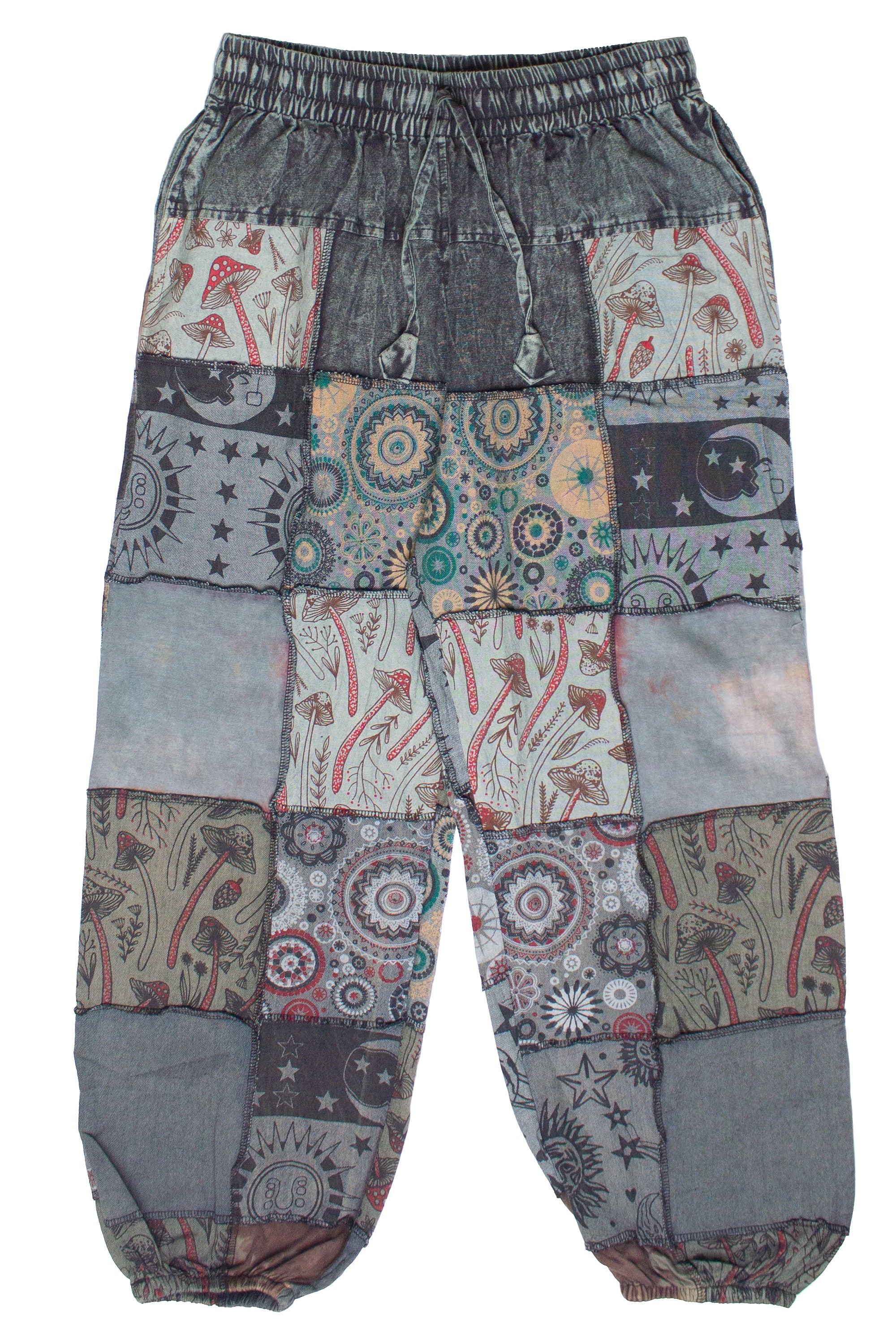 Grey Mushroom Patchwork Pants