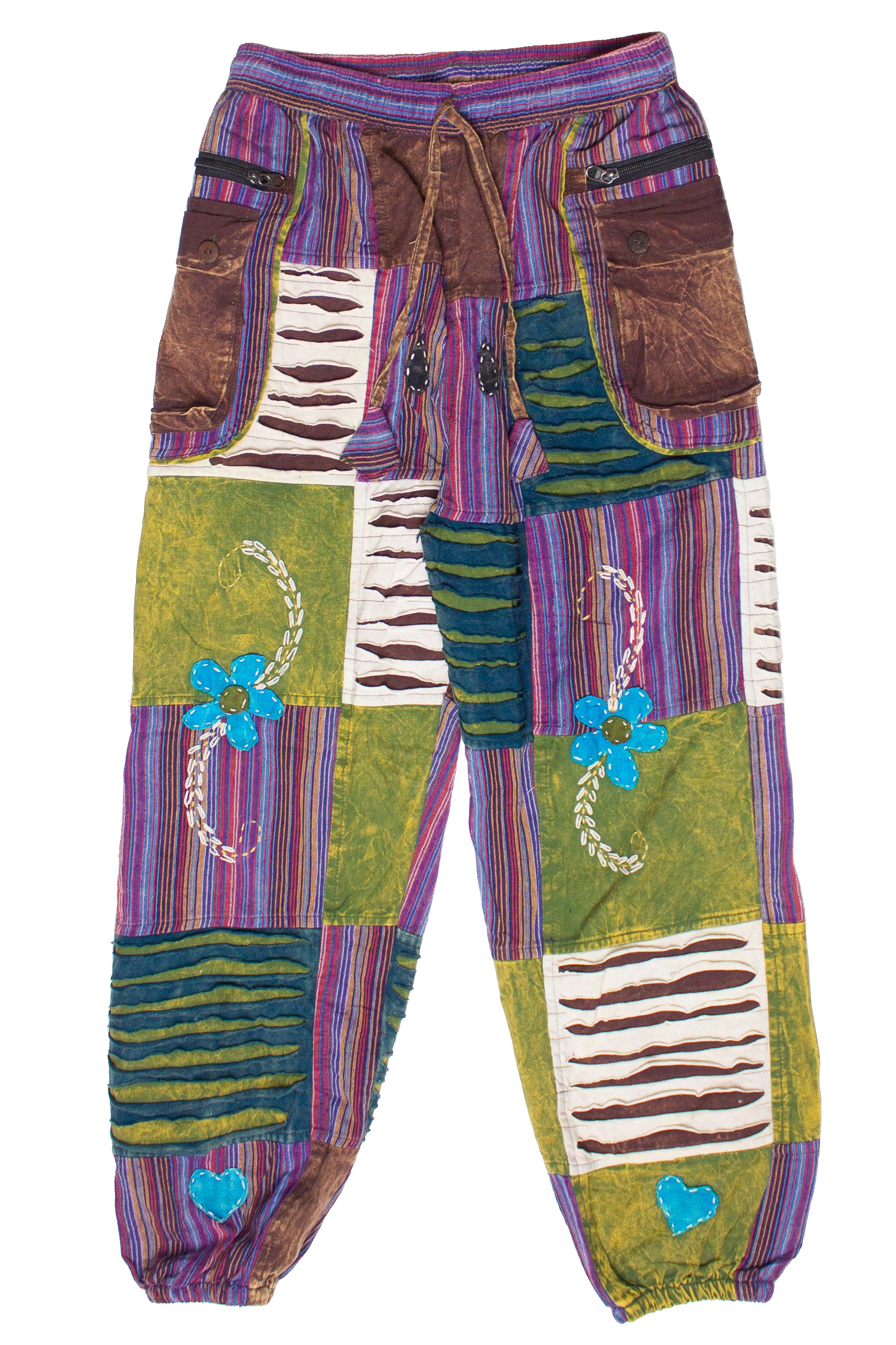 Distressed Embroidered Flower Patchwork Pants
