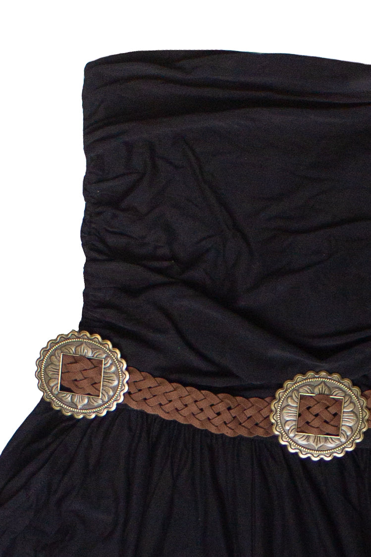 Belted Tube Top Wide Leg Jumpsuit - Black