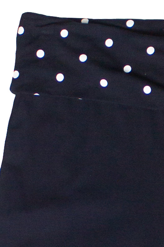 Polka Dot Fold Over Flare Pants - Black