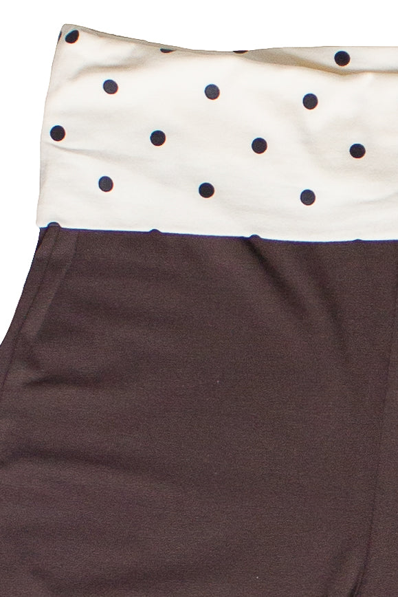 Polka Dot Fold Over Flare Pants - Brown